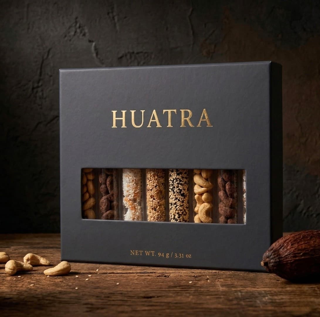 Corporate cashew sampler gift box with a window front
