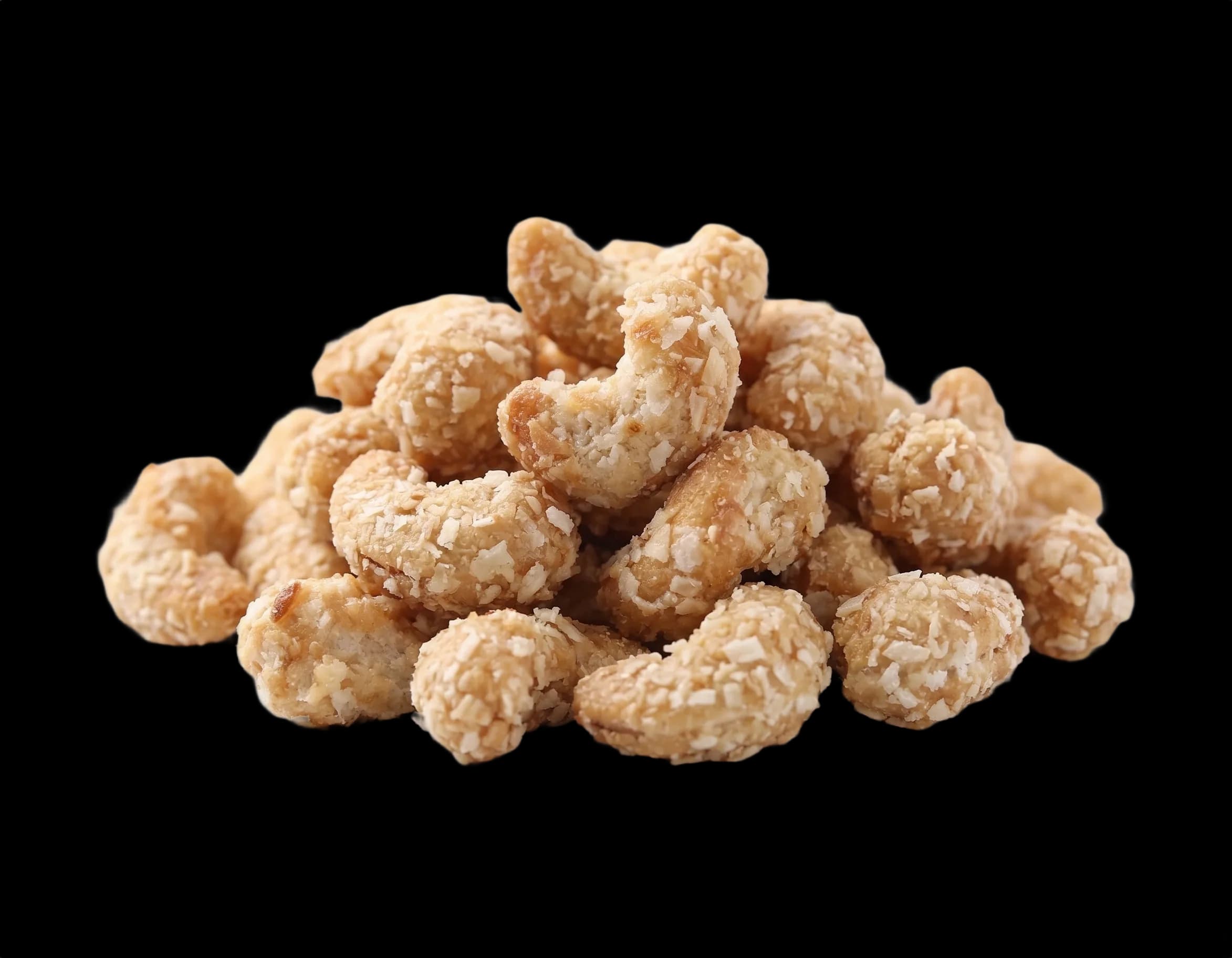 Coconut single cashews on a white background