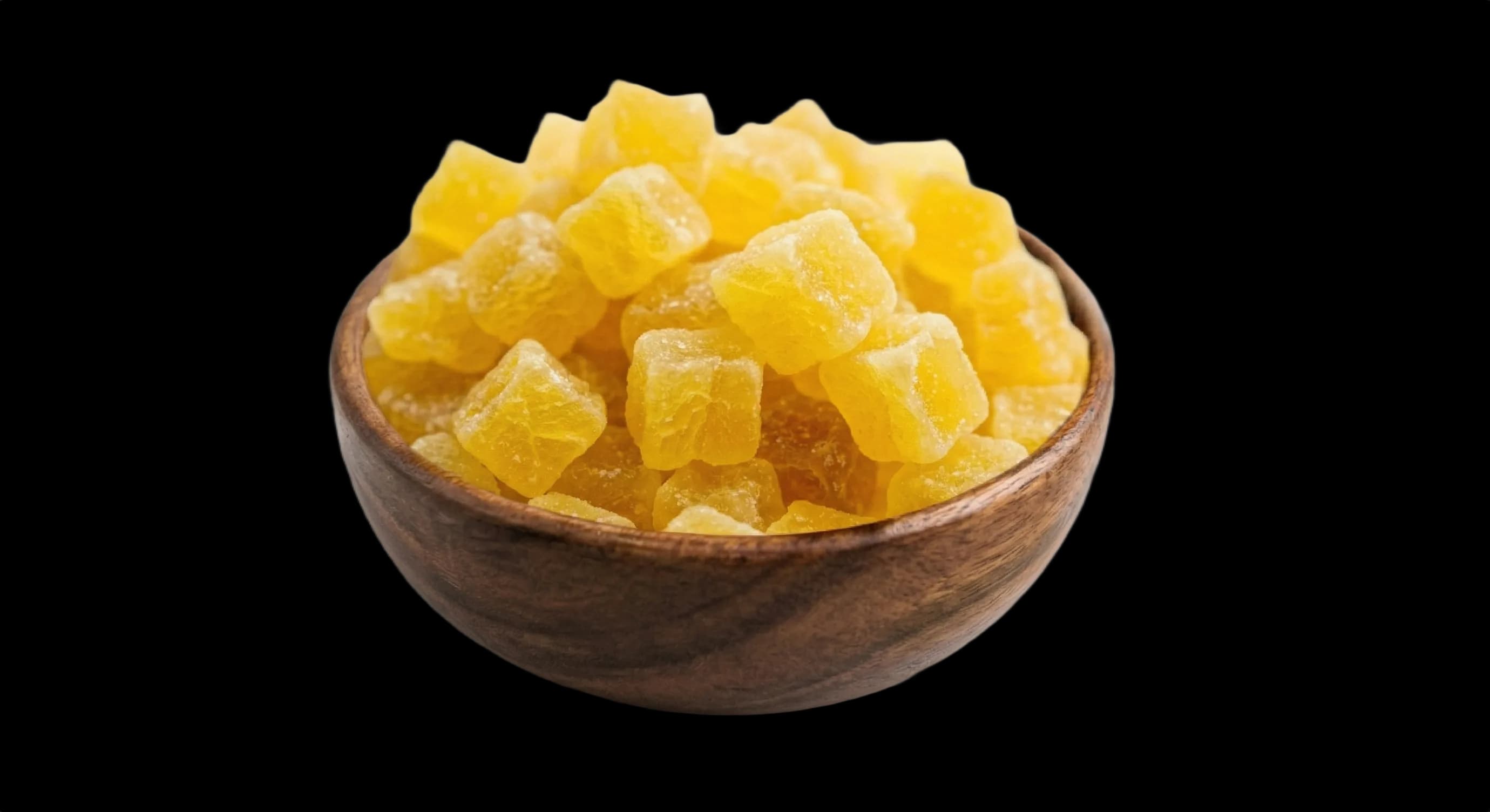 Dried pineapple slices on a white background