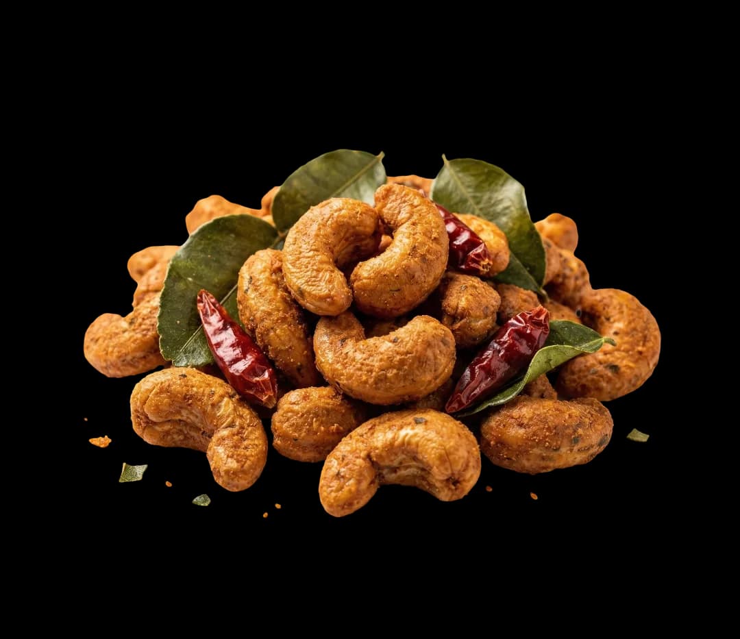 Tomyum cashews on a white background