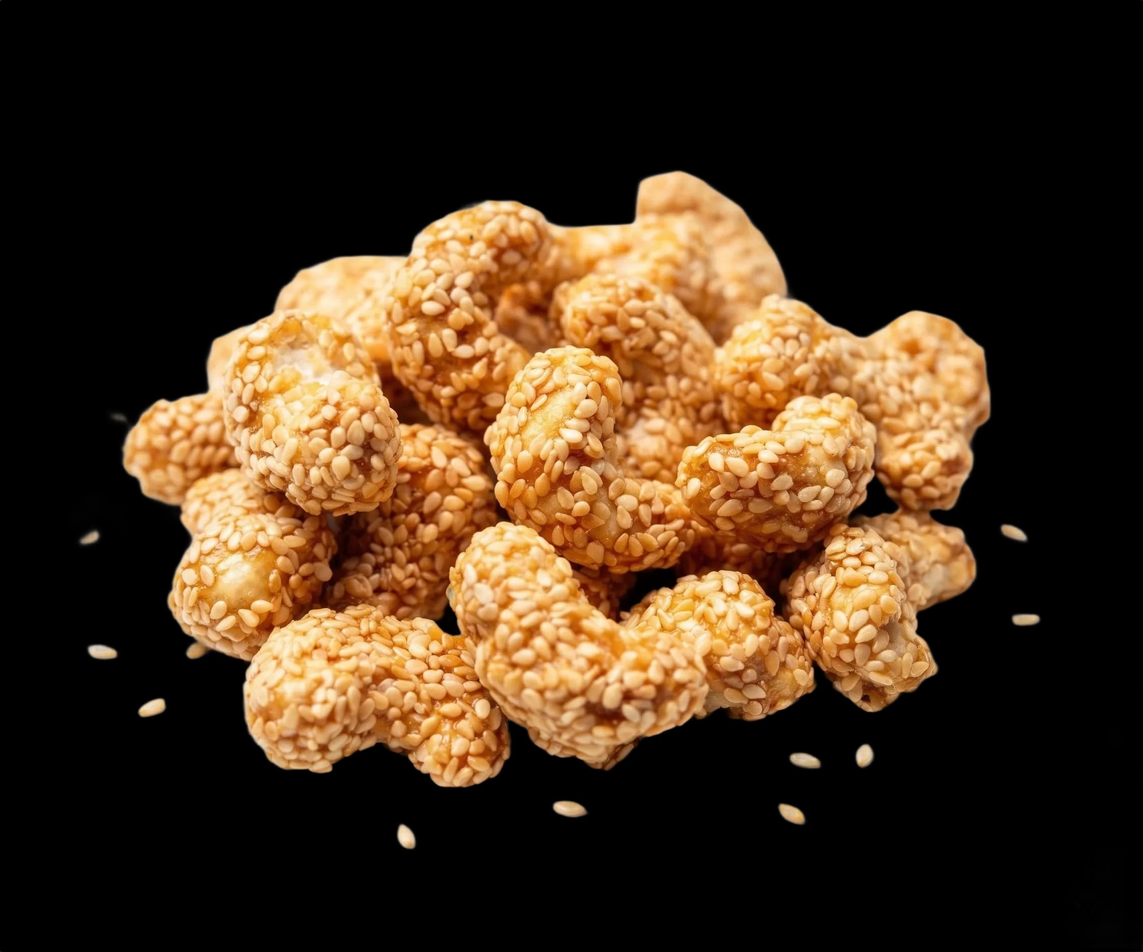 White sesame cashews on a white background